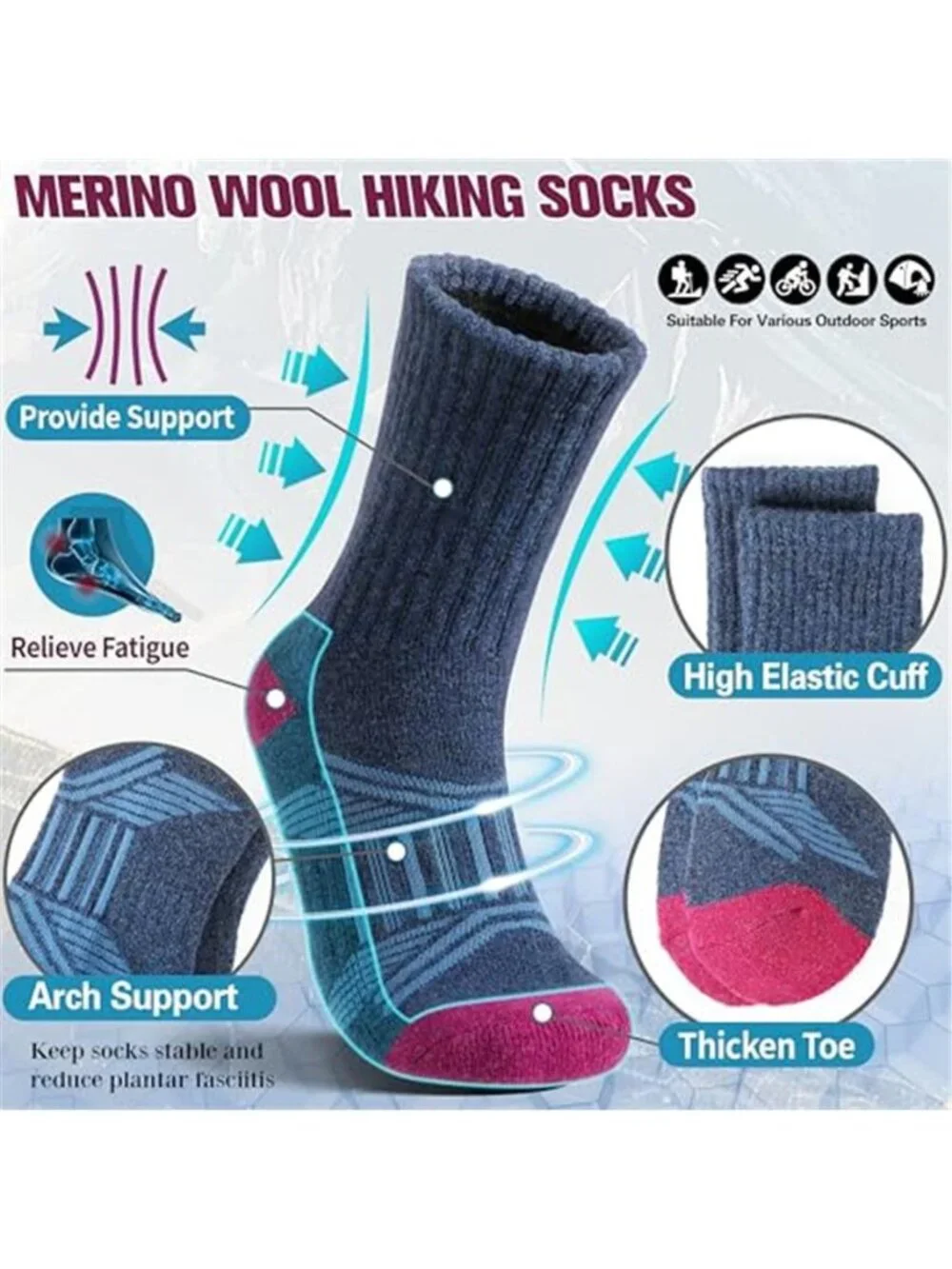 5 Pairs Women's Merino Wool Socks Thermal Warm Winter Boot Crew
